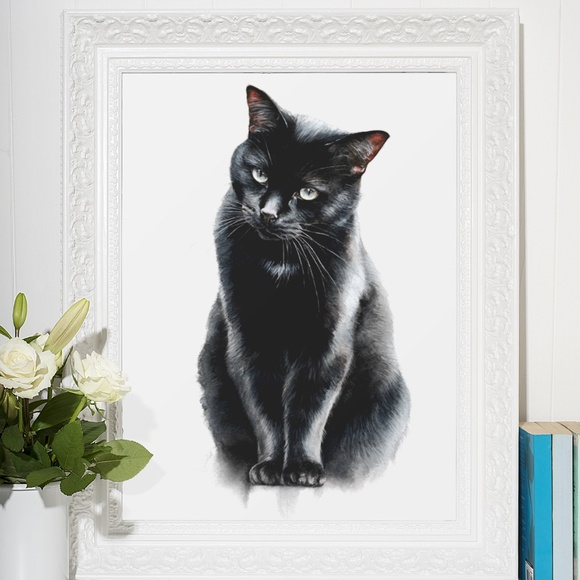 Watercolor Siberian Black Cat Art Print Illustartion - Pet Portrait - Unframed - Picture 5 of 6
